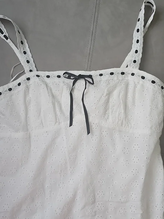 NWT Francescas White Eyelet Mini Dress with Black Bow - Picture 5 of 9